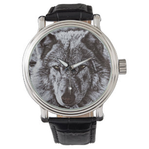 Zwarte Wolf Gezicht Wildlife Horloge