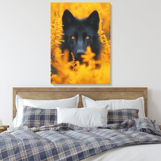 Zwarte Wolf Hond Duitse Herder Canvas Afdruk (Insitu (Slaapkamer))