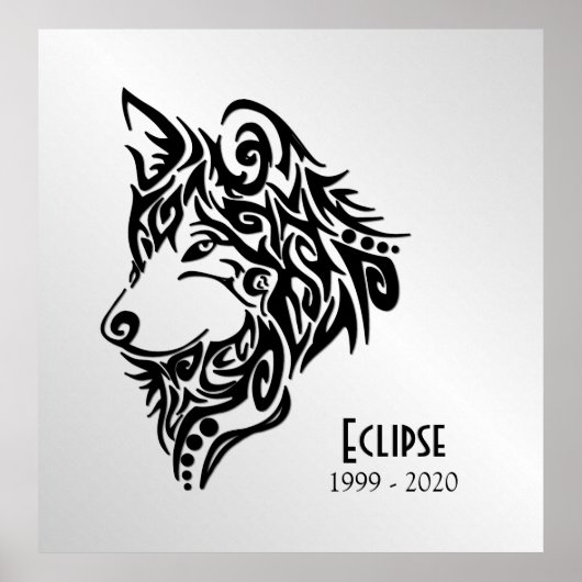 Zwarte Wolf Kop met Naam en Data Poster (Voorkant)