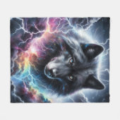 Zwarte wolf met bliksem fleece deken (Voorkant (Horizontaal))