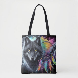 Zwarte wolf met een dromenvanger draagtas