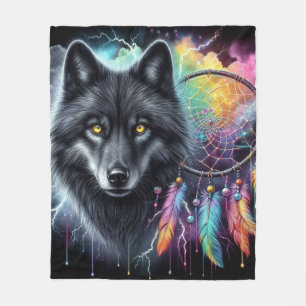 Zwarte wolf met een dromenvanger fleece deken