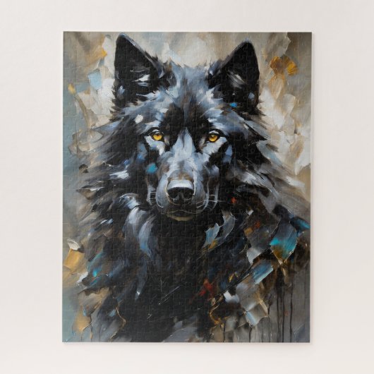 Zwarte wolf olieverfschilderij legpuzzel (Verticaal)