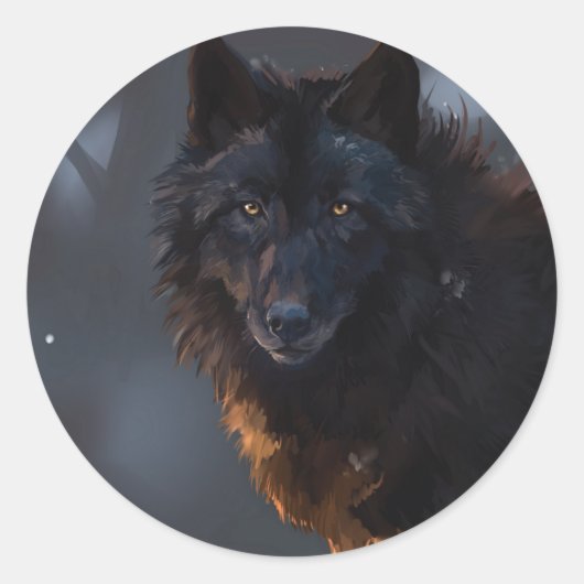 Zwarte wolf ronde sticker (Voorkant)