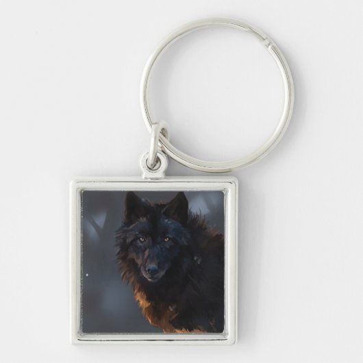 Zwarte wolf sleutelhanger (Voorkant)