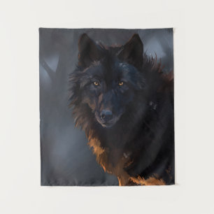 zwarte wolf wandkleed