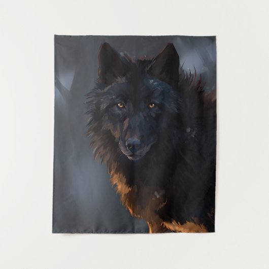 zwarte wolf wandkleed (Voorkant)