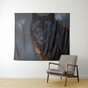 zwarte wolf wandkleed