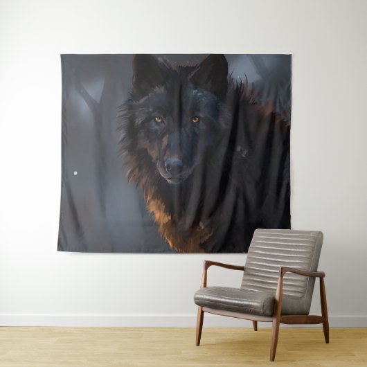 zwarte wolf wandkleed (In Situ (horizontaal))