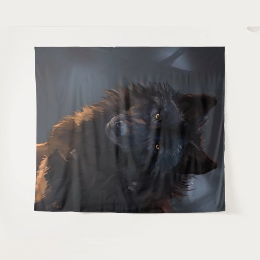 Zwarte wolf wandkleed (Voorkant (horizontaal))