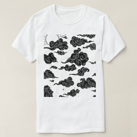 Zwarte wolken witte hemel illustratie t-shirt (Design voorkant)