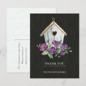ZWARTE WOODEN FLORAL BIRDHOUSE REALTOR DANK U AANKONDIGINGSKAART (Voorkant / Achterkant)