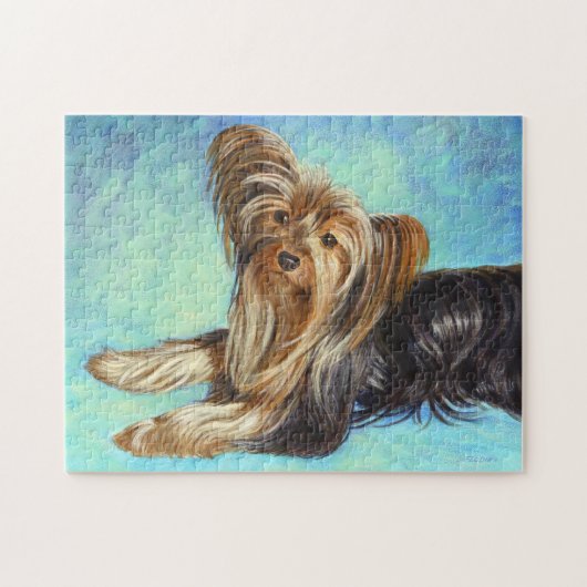 Zwarte Yorkie hond, acrylverf Legpuzzel (Horizontaal)