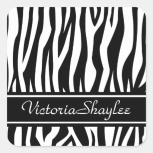 Zwarte Zebra Afdrukken met aangepaste tekst Vierkante Sticker