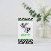 Zwarte Zebra Print Groen Interieur Visitekaartje (Staand voorkant)