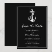 Zwarte Zeeanker Save the Date-uitnodiging Kaart (Voorkant / Achterkant)