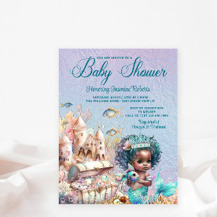 Zwarte Zeemeermin Baby Shower Uitnodiging