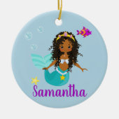 Zwarte Zeemeermin met Krullend Haar Etnisch Op Maa Keramisch Ornament (Voorkant)