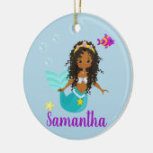 Zwarte Zeemeermin met Krullend Haar Etnisch Op Maa Keramisch Ornament (Links)