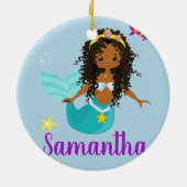 Zwarte Zeemeermin met Krullend Haar Etnisch Op Maa Keramisch Ornament (Achterkant)