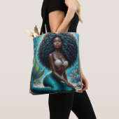 Zwarte zeemeermin onderwater kunst draagtas (Dichtbij)