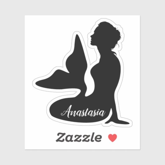 Zwarte Zeemeermin Silhouette Aangepaste naam Sticker (Vel)