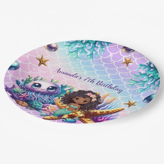 Zwarte Zeemeermin Verjaardagspapier Borden Papieren Bordje (Gekanteld)