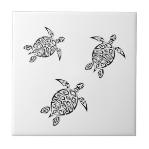 Zwarte Zeeschildpadden Op Wit Tegeltje