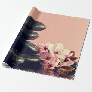 Zwarte Zen Stenen Bloemen Cadeaupapier
