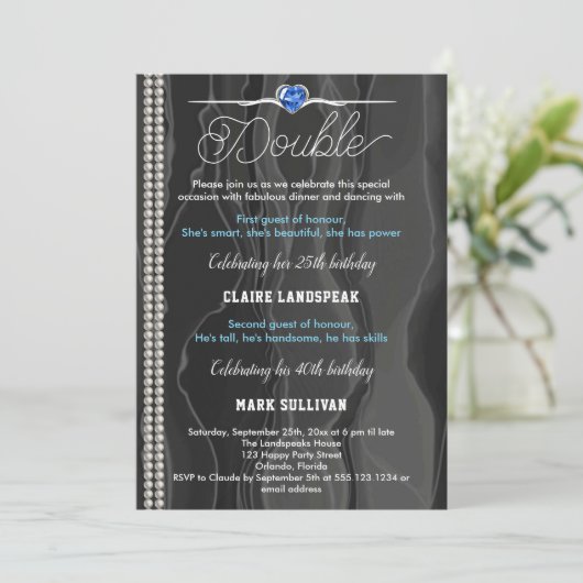 Zwarte Zijde, Parels en Blauwe Volwassendag Kaart (Staand voorkant)