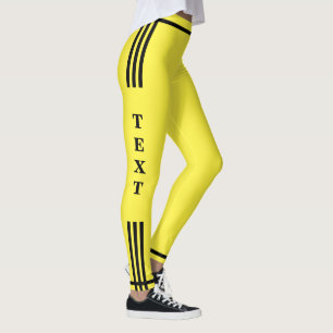 Zwarte Zijstreep Gele Leggings met aangepaste teks