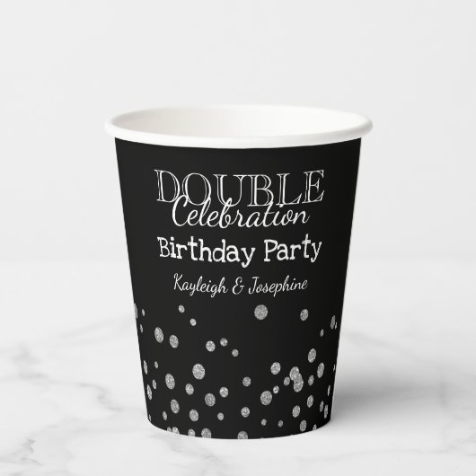 Zwarte & Zilver Dubbele feestdag Papieren Bekers (Achterkant)
