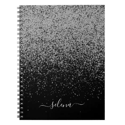 Zwarte Zilver Glitter Meisjes Monogram Notitieboek (Voorkant)