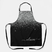 Zwarte Zilver Glitter Meisjesnaam met Monogram Schort (Voorkant)