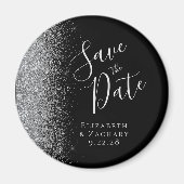 Zwarte Zilver Glitter Script Save the Date Magneet (Voorkant)