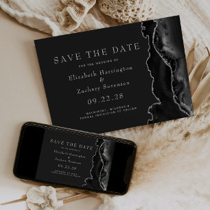 Zwarte Zilveren Agaat Donkere Save the Date Kaart