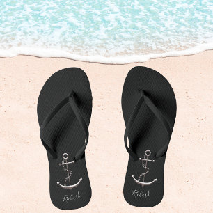 Zwarte zilveren anker jacht boot naam teenslippers