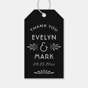 Zwarte Zilveren Art Deco Monogram Trouwgunst Cadeaulabel