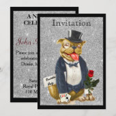 Zwarte Zilveren Bachelorfeest Uitnodiging Bulldog (Voorkant / Achterkant)