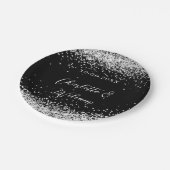 Zwarte zilveren confetti script bruiloft papieren bordje (Gekanteld)
