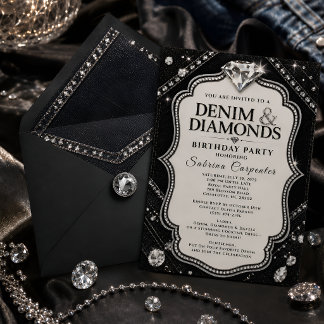 Zwarte Zilveren Denim & Diamanten Glam Verjaardags Kaart