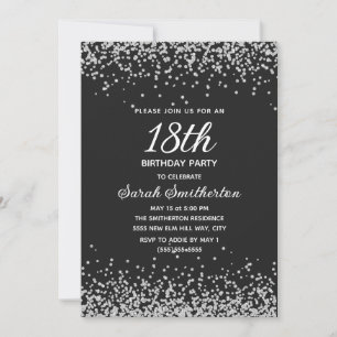 Zwarte Zilveren Diamant Glitter 18e Verjaardag Kaart