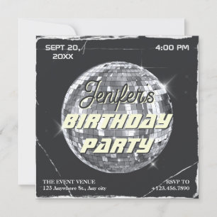 Zwarte zilveren disco party bal grunge verjaardag kaart