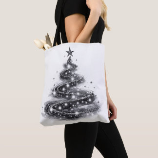 Zwarte Zilveren Glanzende Kerstboom Draagtas