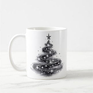 Zwarte Zilveren Glanzende Kerstboom Koffiemok