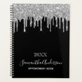 Zwarte zilveren glitter druppels 2025 planner (Voorkant)