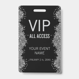Zwarte Zilveren Glitter Evenement VIP All Access P Badge