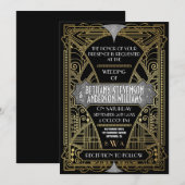  zwarte zilveren kunst Deco Wedding Invitations Kaart (Voorkant / Achterkant)