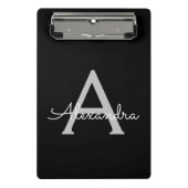 Zwarte Zilveren Moderne Script Meisjesachtige Mono Mini Klembord (Voorkant)