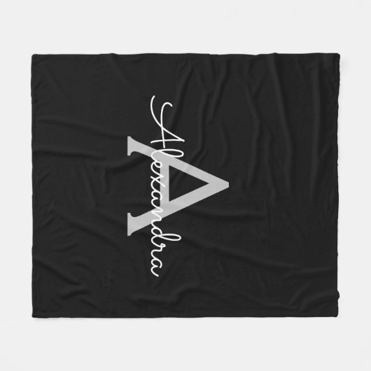 Zwarte Zilveren Moderne Script Meisjesnaam Monogra Fleece Deken (Voorkant (Horizontaal))
